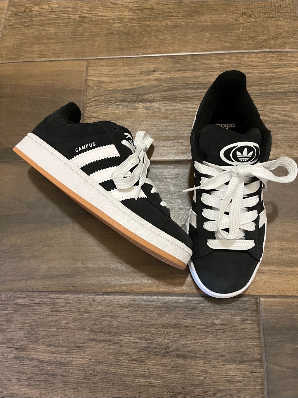 Adidas Campus 00S Black and White Suede Sneakers with Gum Sole